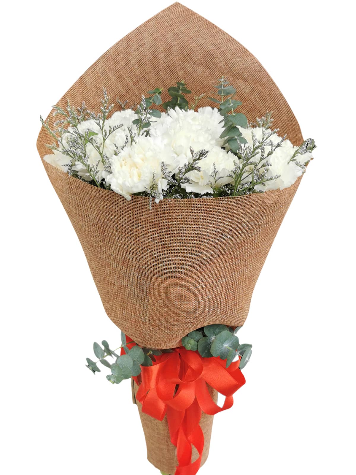WHITE Carnation Burlap ch