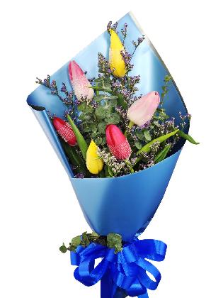 6 mixed tulips blue/silver